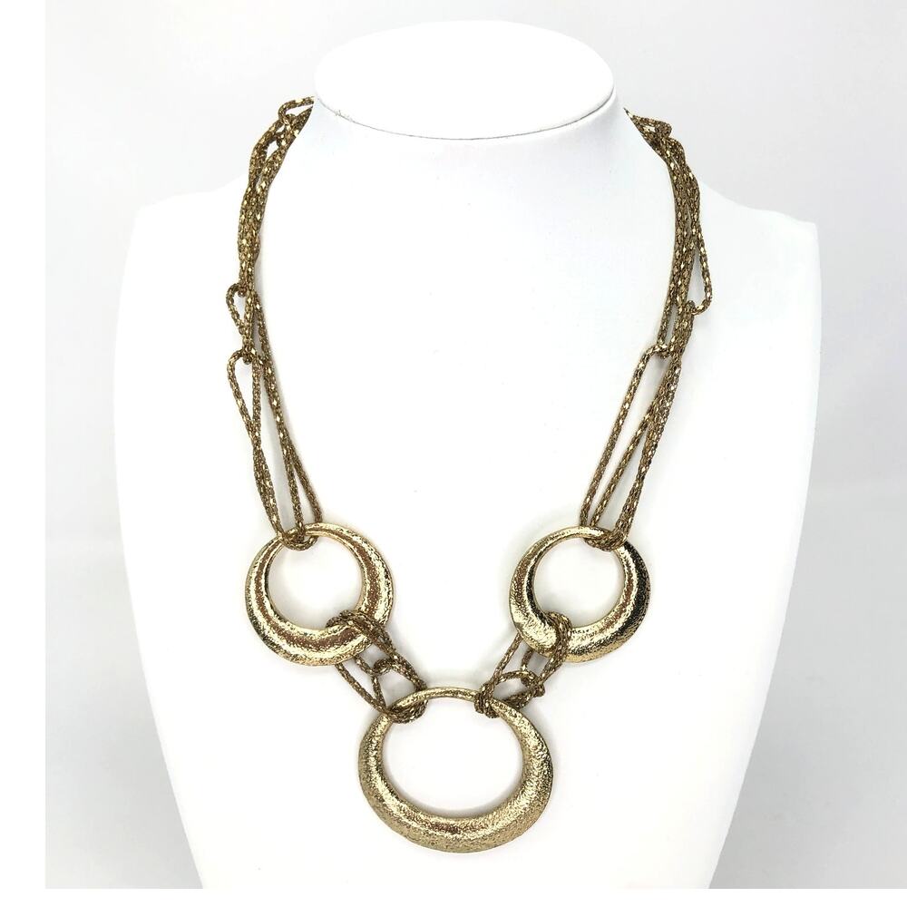 Braided Rings Princess Necklace Gold Tone Chunky Fashion Jewelry Vintage